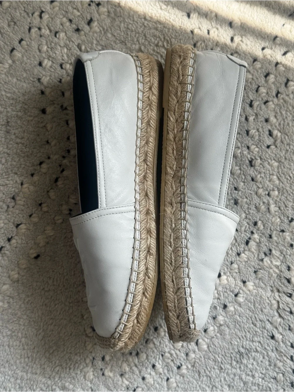 Saint Laurent White Leather YSL Logo Espadrilles